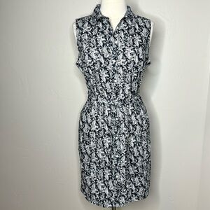 Tommy Hilfiger Black and White Floral Sleeveless Shirt Dress